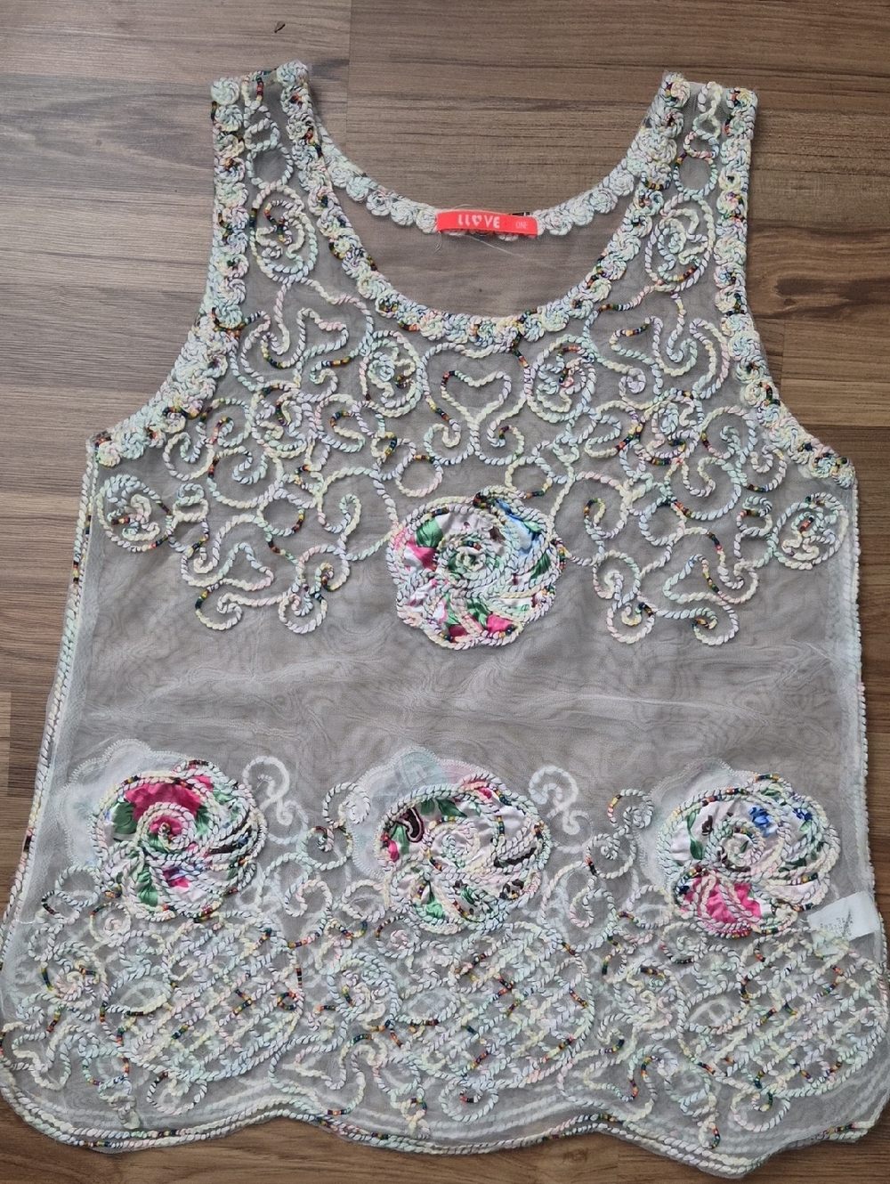 Love Sheer Embroidered Floral Camisole in Cream and Multicolor